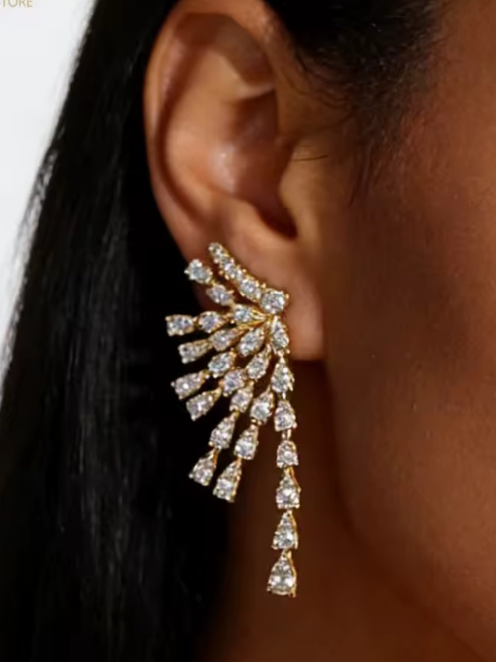 Gold Crystal Fan Cascade Earrings